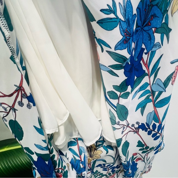 PARKER Blue Floral Lilly High Low Ruffle Dress Short Sleeve Flowy Dress Sz Small - Picture 11 of 15